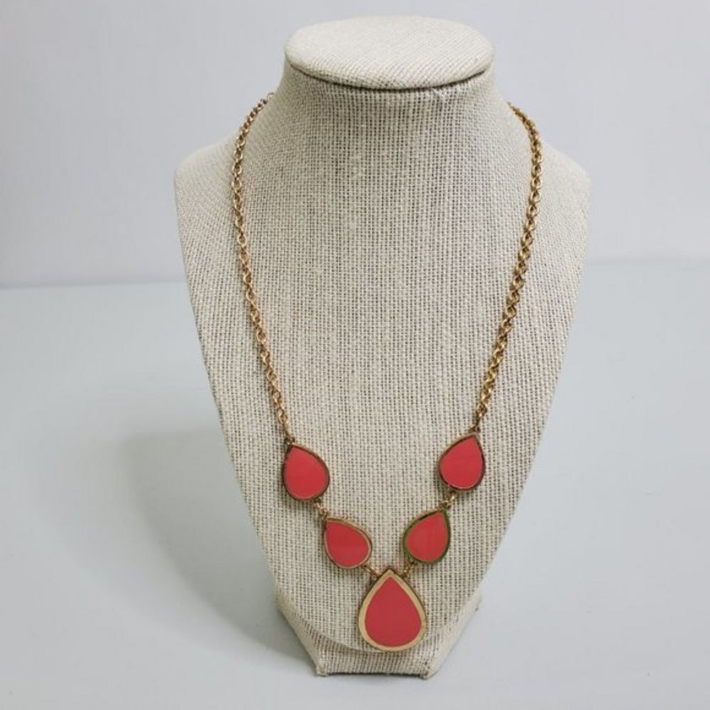 Tear Drop Necklace Reversible‎ Blue Pink Gold Tone